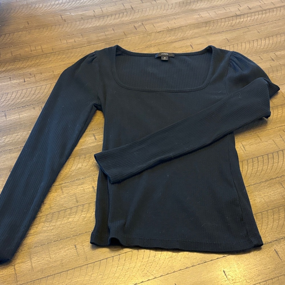 J. Crew Black Ribbed Square Neck Blouse